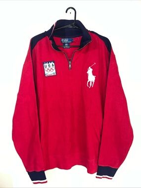 Polo Ralph Lauren USA Olympics Vancouver 2010 Quarter Zip Sweater Jacket Men XL
